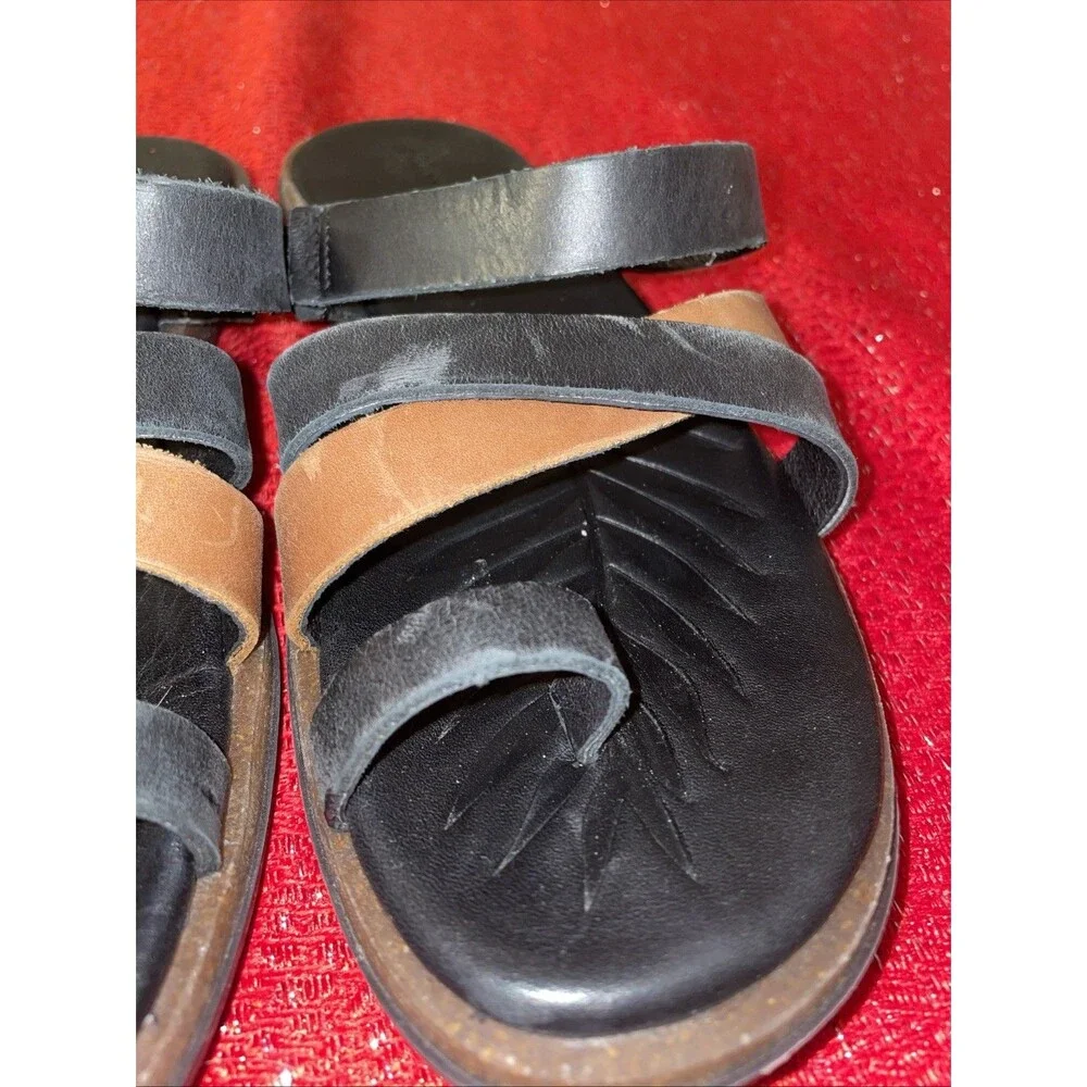 Born Cetina Sandals Womens Size 7 Shoes Black Brown Leather Slip On Thong Toe